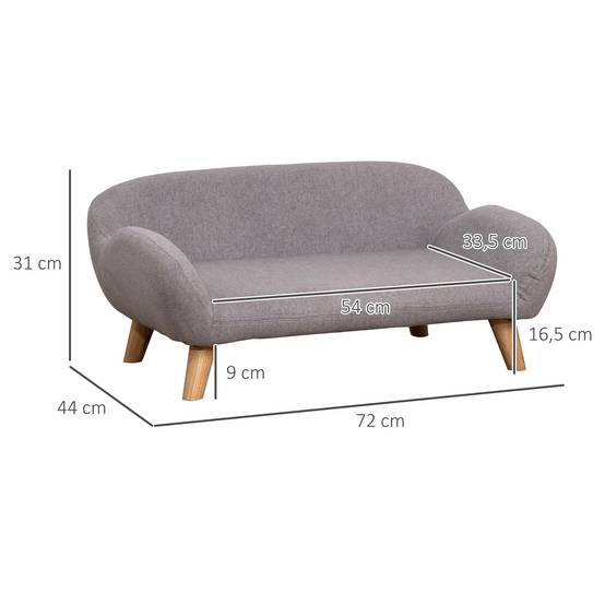 Canapé pour chien canapé pour animal de compagnie style scandinave pieds effilés en bois revêtement tissu 72 x 44 x 31 cm - gris - Image 5