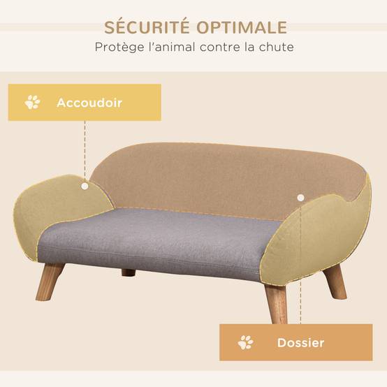Canapé pour chien canapé pour animal de compagnie style scandinave pieds effilés en bois revêtement tissu 72 x 44 x 31 cm - gris - Image 7