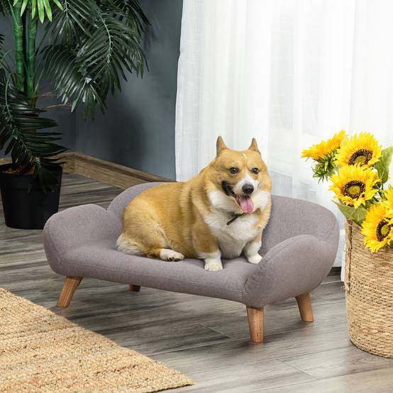 Canapé pour chien canapé pour animal de compagnie style scandinave pieds effilés en bois revêtement tissu 72 x 44 x 31 cm - gris - Image 3