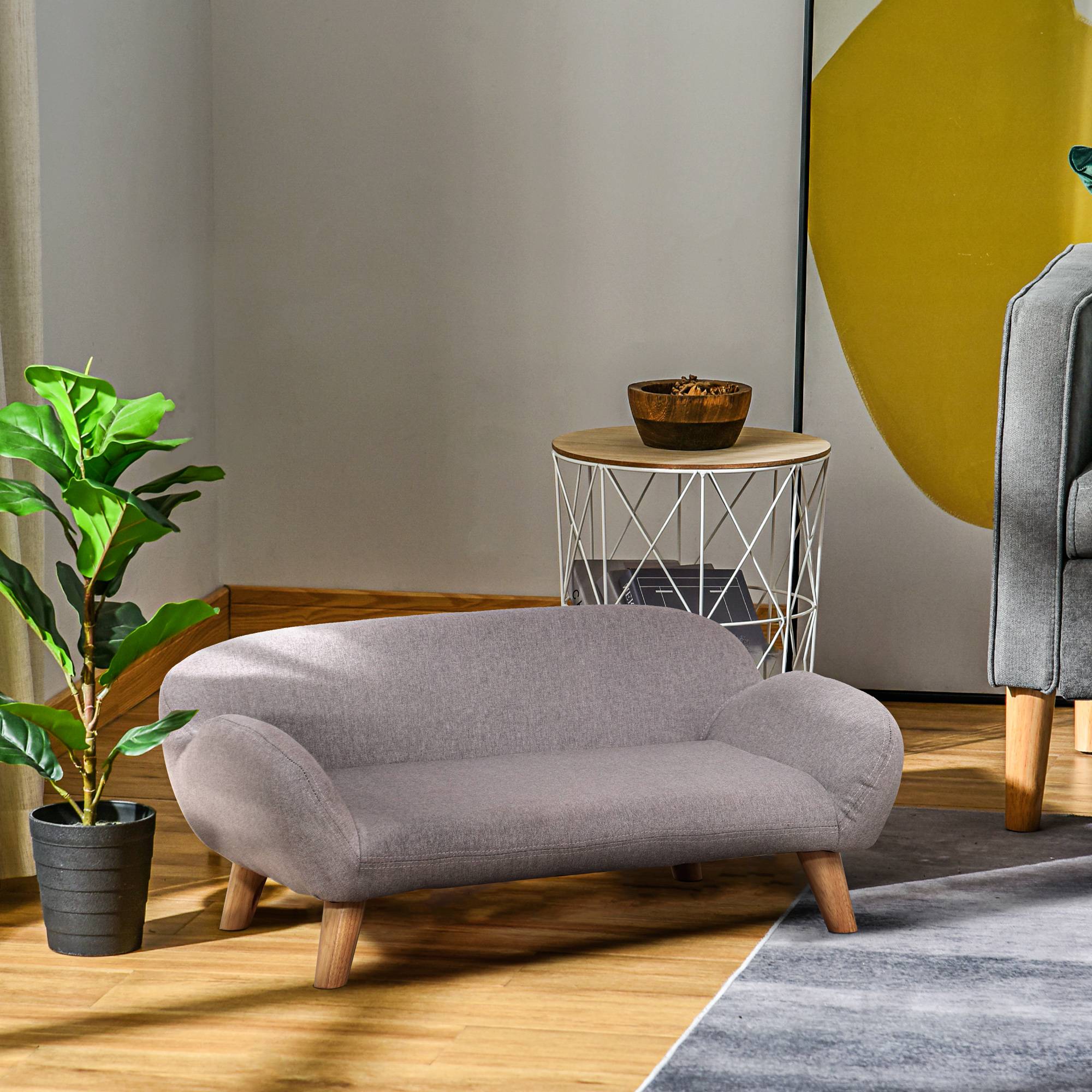 Canapé pour chien canapé pour animal de compagnie style scandinave pieds effilés en bois revêtement tissu 72 x 44 x 31 cm - gris - Image 4
