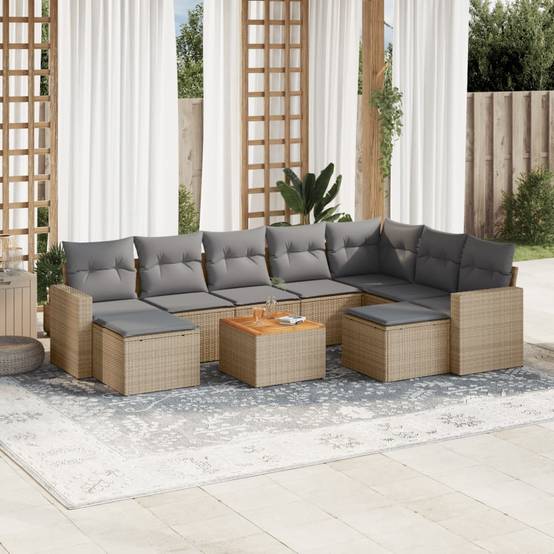 Salon de Jardin d'Angle Beige 10 Pièces en Résine Tressée avec Coussins Gris Clair – ComfortXL Outdoor Living - Image 1