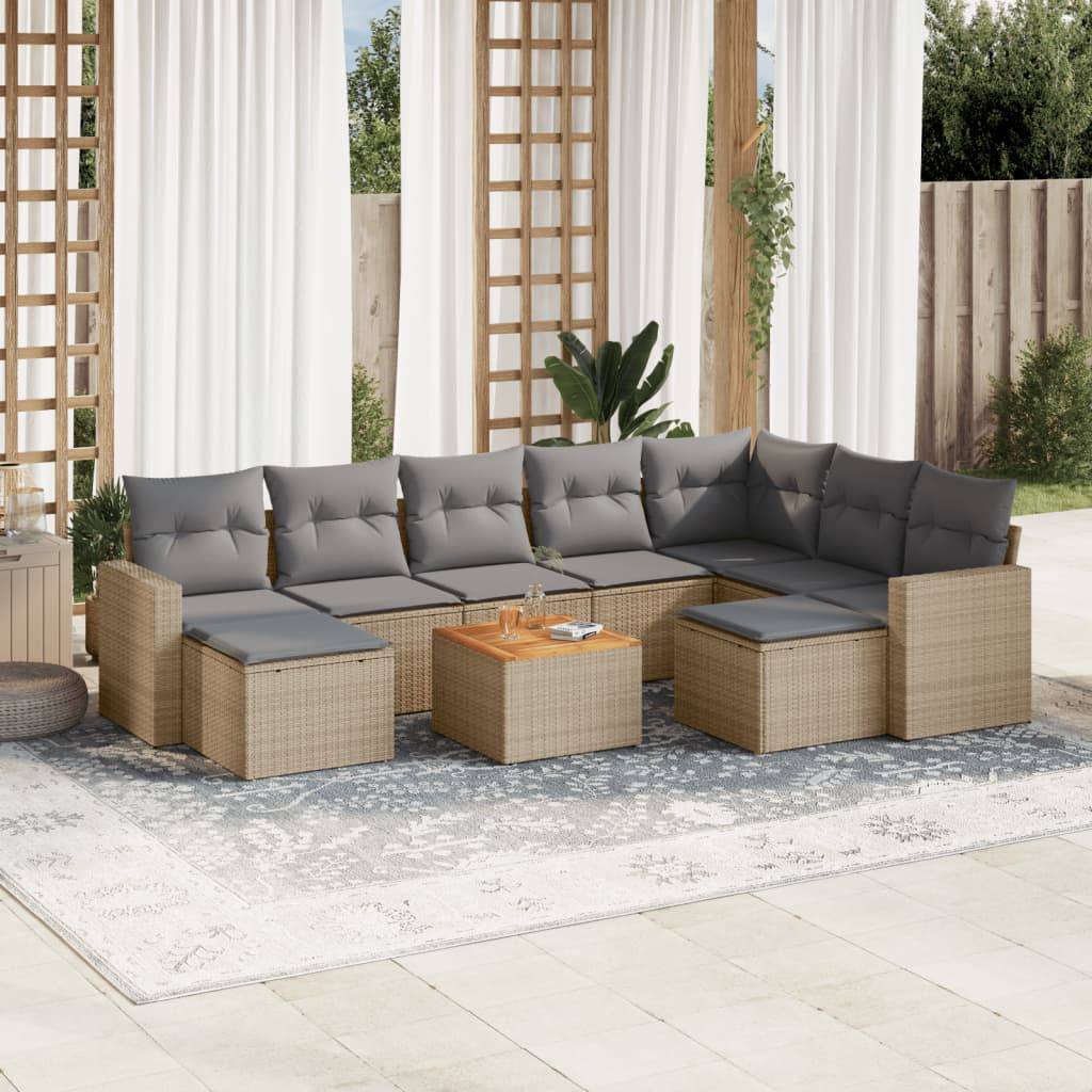 Salon de Jardin d'Angle Beige 10 Pièces en Résine Tressée avec Coussins Gris Clair – ComfortXL Outdoor Living - Image 1