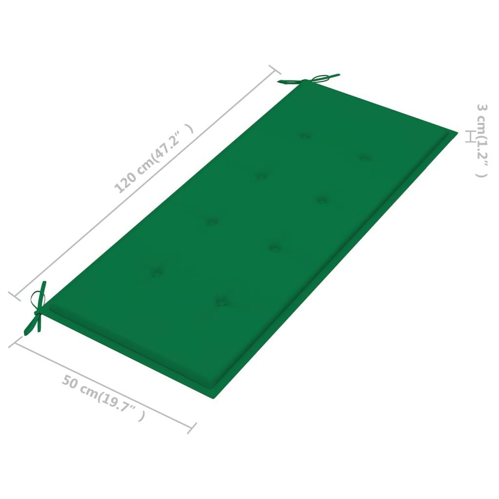 Helloshop26 - Banc de jardin meuble de patio d'extérieur terrasse avec coussin vert 120 cm bois de teck massif - Imagen 9