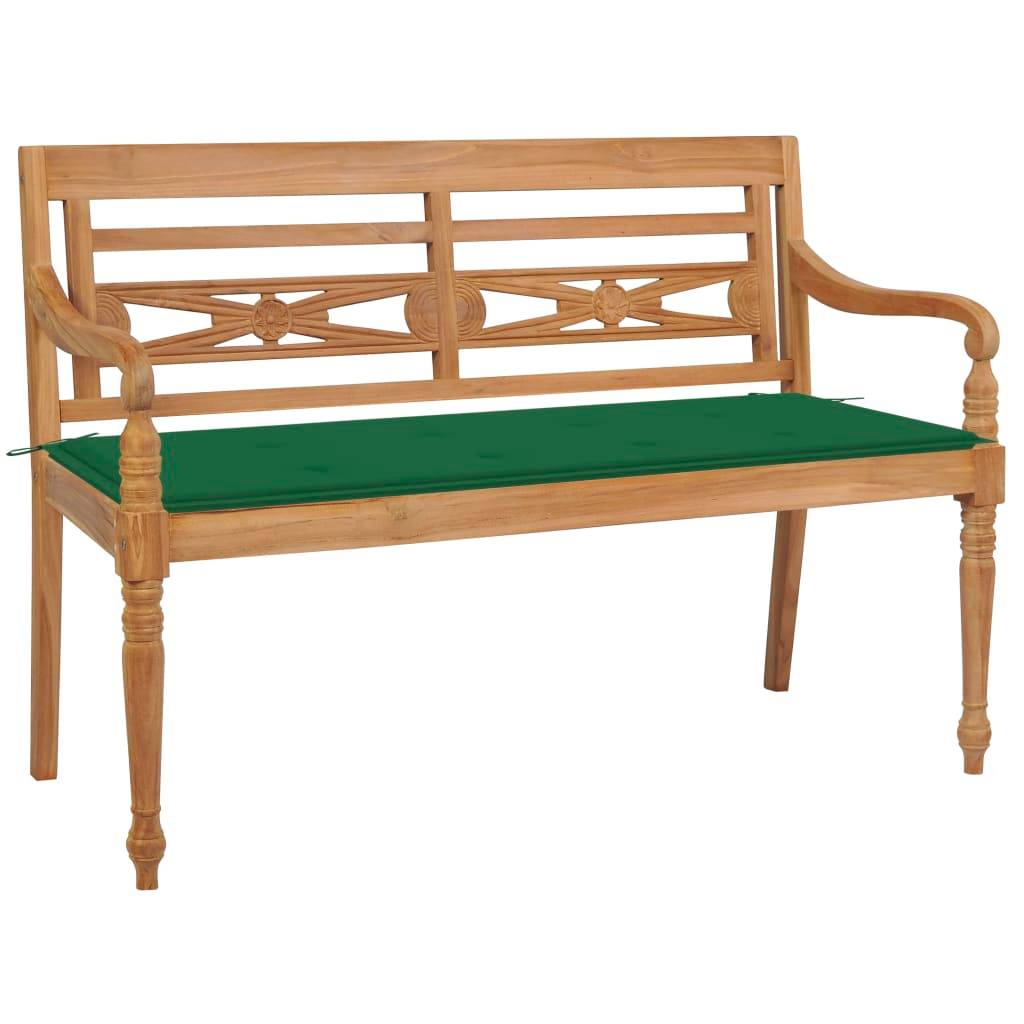 Helloshop26 - Banc de jardin meuble de patio d'extérieur terrasse avec coussin vert 120 cm bois de teck massif - Imagen 1