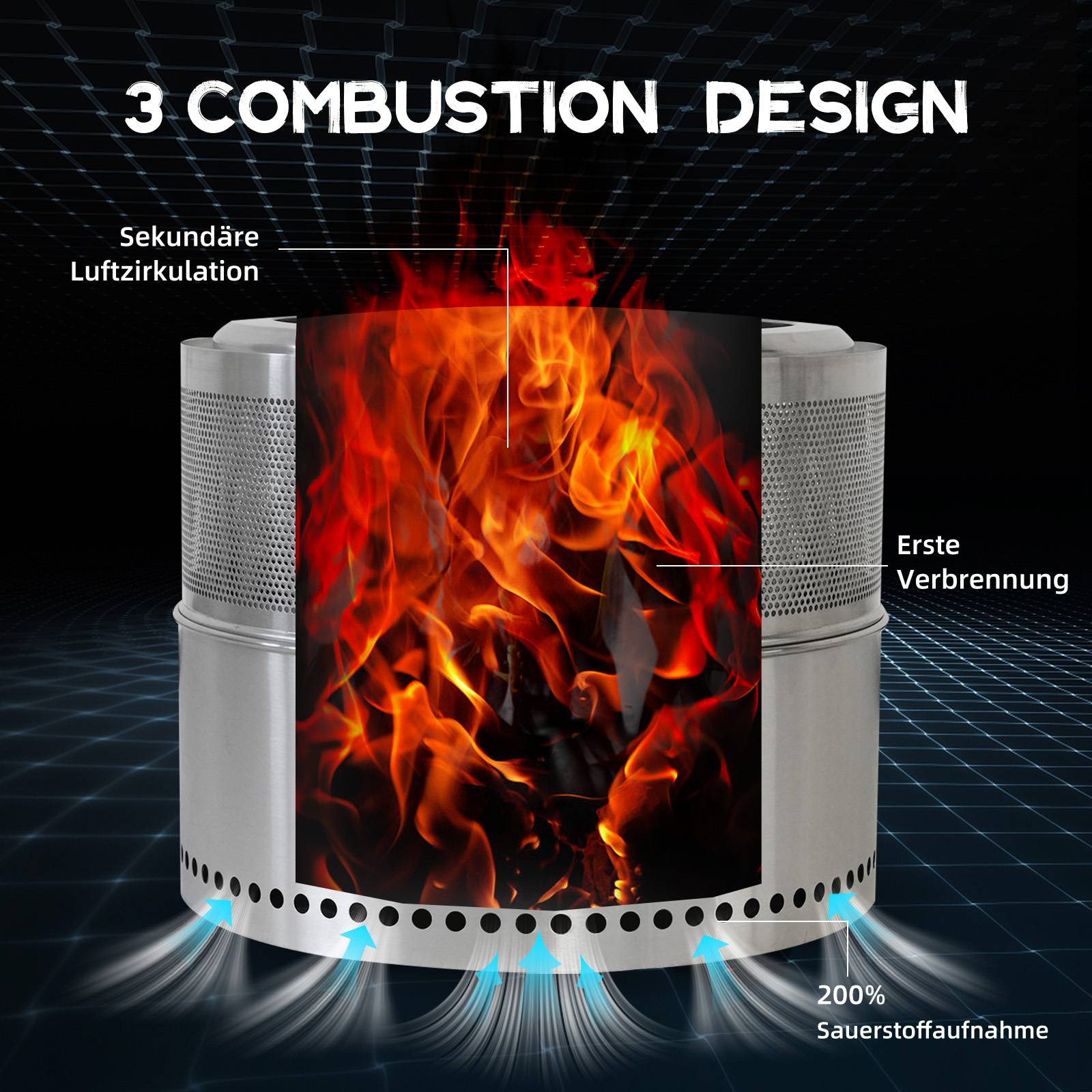 ComfortXL - Brasero Sans Fumée Inox Portable Jardin 50cm Fonction Grill Double Combustion - ComfortXL Outdoor Living - Image 10
