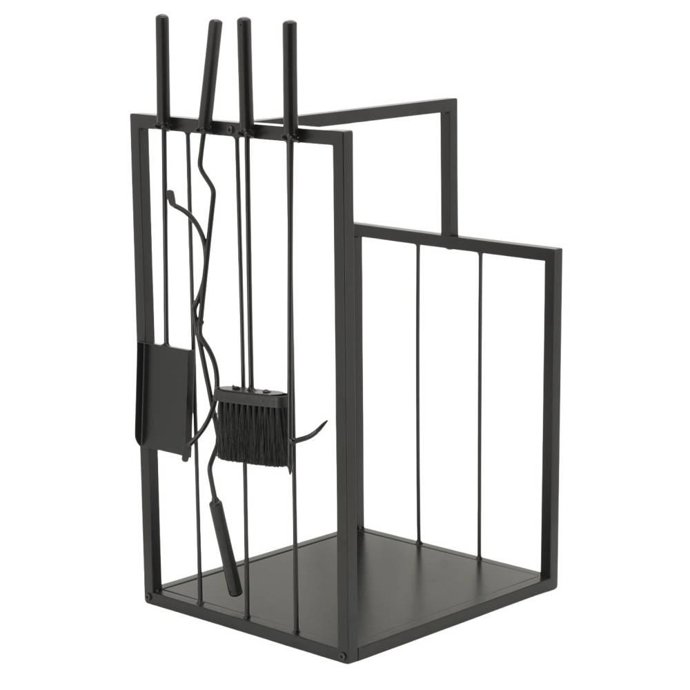 Aubry Gaspard - Porte-bûches en métal noir + 4 accessoires - Imagen 4