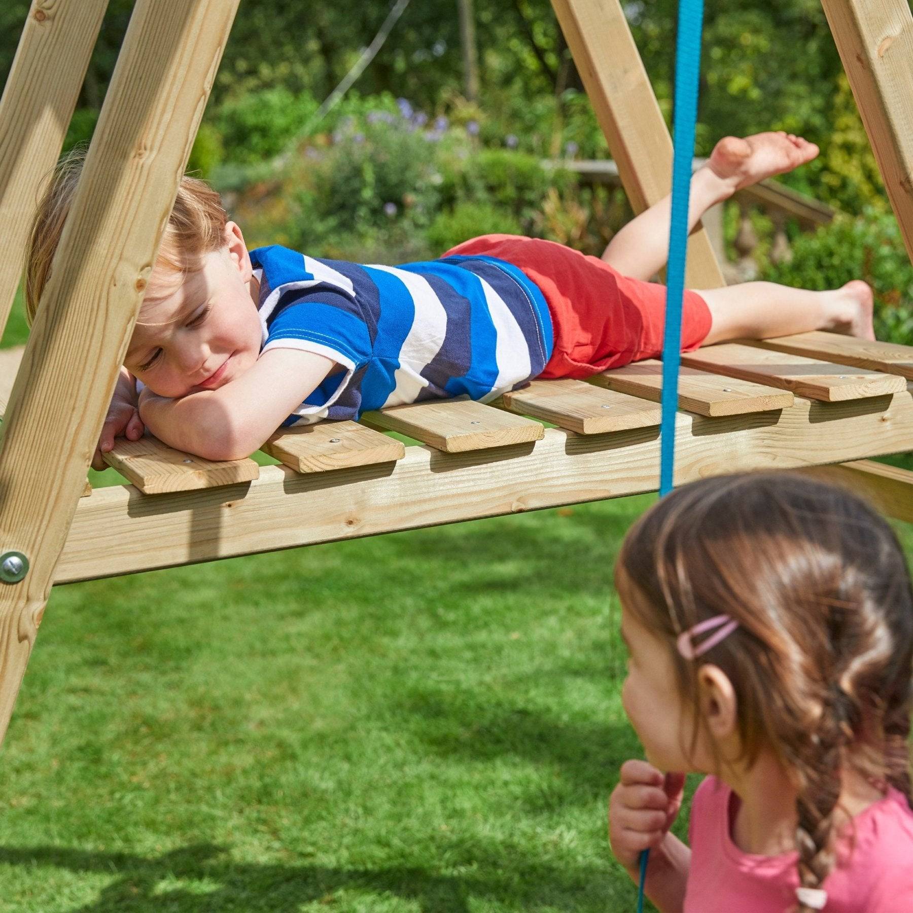 Tp Toys - Portique bois Thymelee H.200 cm avec 2 balançoires, toboggan, échelle et kit d’ancrage – TP TOYS - Imagen 7