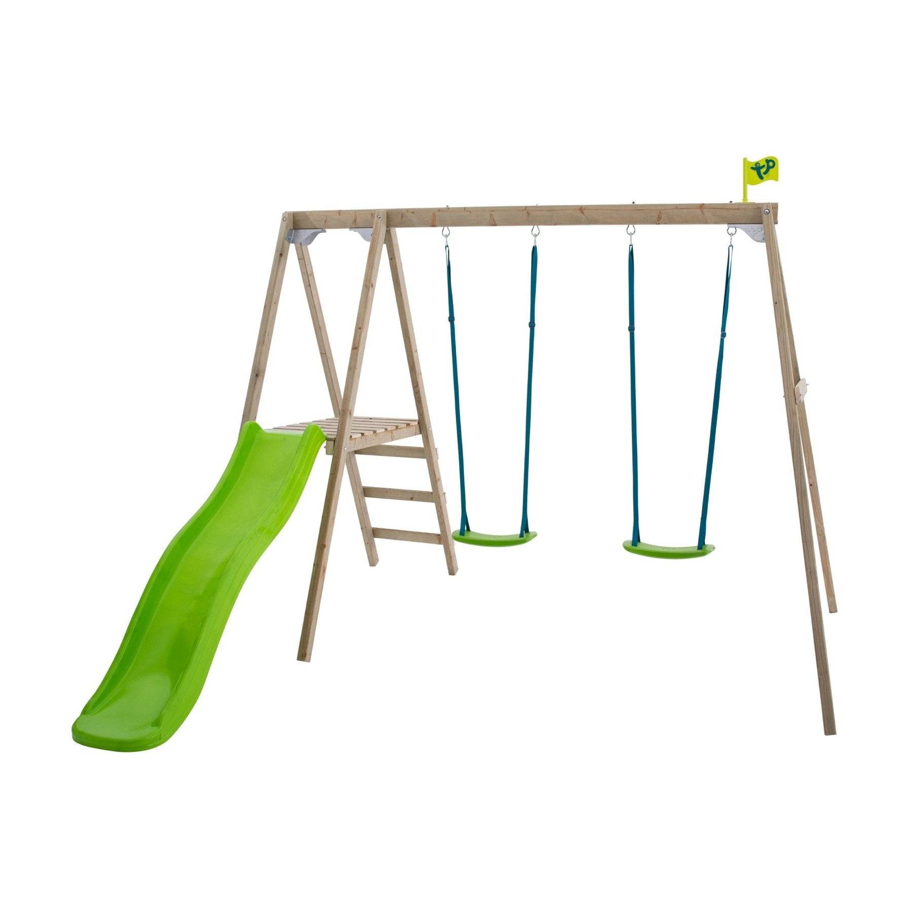 Tp Toys - Portique bois Thymelee H.200 cm avec 2 balançoires, toboggan, échelle et kit d’ancrage – TP TOYS - Imagen 2