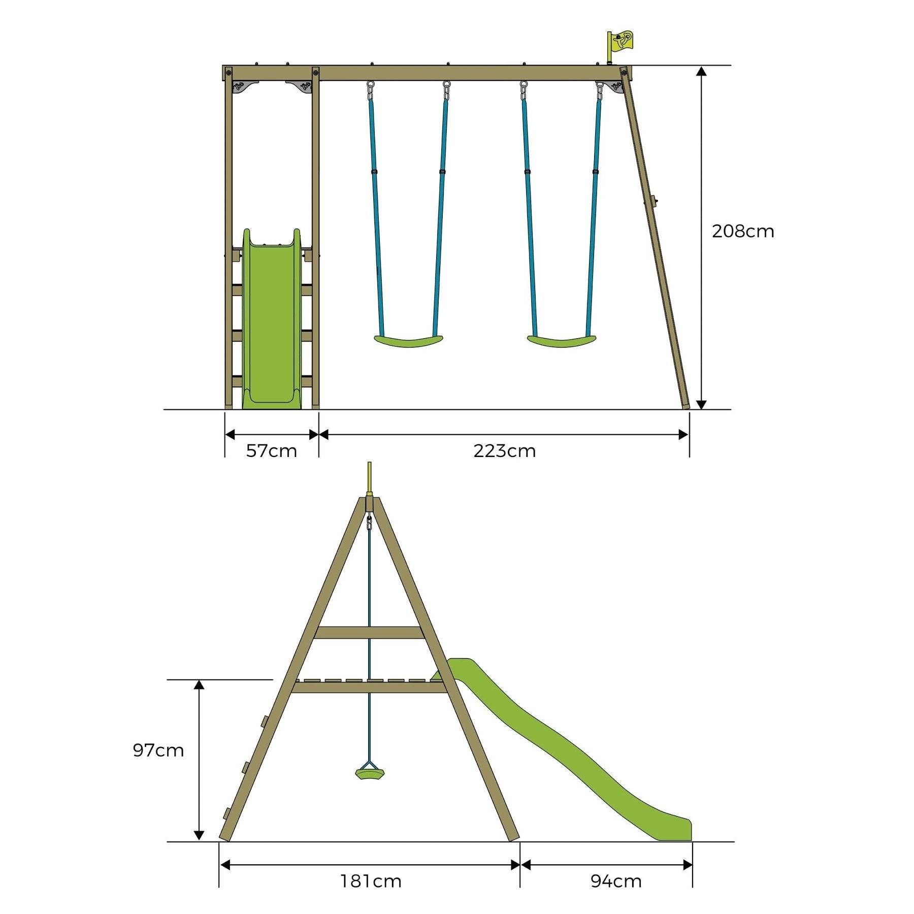 Tp Toys - Portique bois Thymelee H.200 cm avec 2 balançoires, toboggan, échelle et kit d’ancrage – TP TOYS - Imagen 4