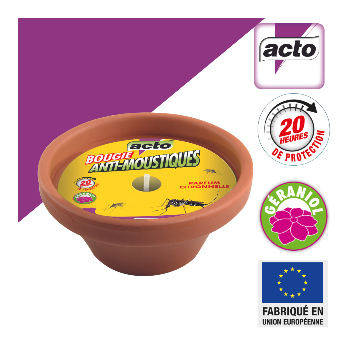 Acto - Bougie Citronnelle Géraniol en Pot de Terre Cuite: Élégance et Protection - Imagen 3