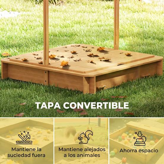 Bac à sable en bois naturel auvent ajustable 2 bancs dossiers amovibles 106 × 106 × 115 cm extérieur - Image 8