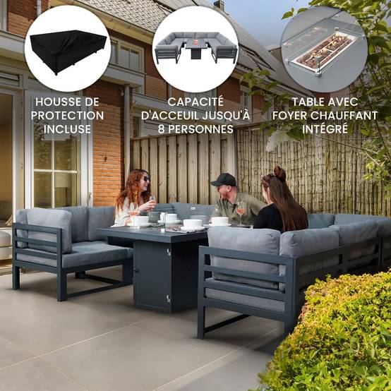 Monstershop - Salon de Jardin en Aluminium 8 Personnes & Table Foyer au Gaz - Image 2