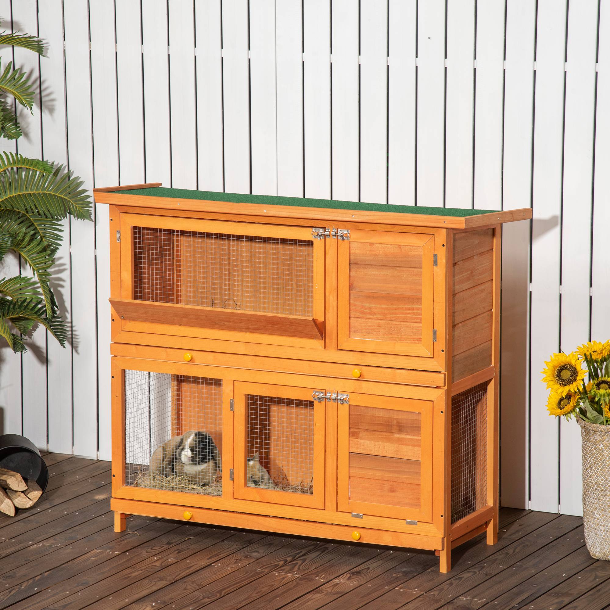 Sans Marque - Clapier extérieur bois clapier enclos 2 étages 122x48x100 cm - Image 3