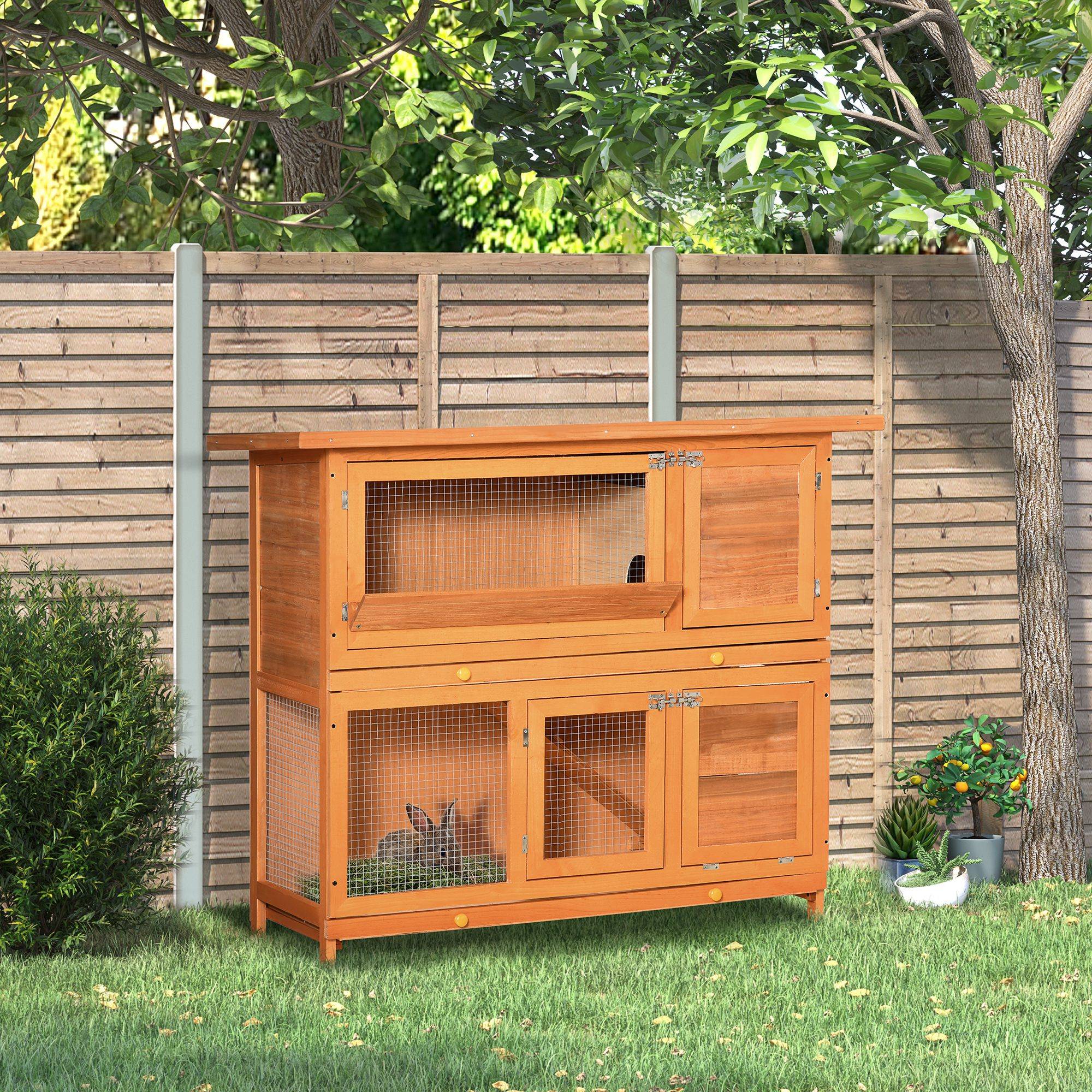 Sans Marque - Clapier extérieur bois clapier enclos 2 étages 122x48x100 cm - Image 4