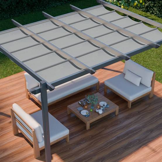 sweeek - Pergola aluminium - Isla 3x4m - Toile grise - Tonnelle idéale pour votre terrasse. toit rétractable. toile coulissante. structure aluminium | sweeek - Image 5