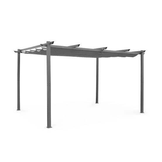 sweeek - Pergola aluminium - Isla 3x4m - Toile grise - Tonnelle idéale pour votre terrasse. toit rétractable. toile coulissante. structure aluminium | sweeek - Image 2