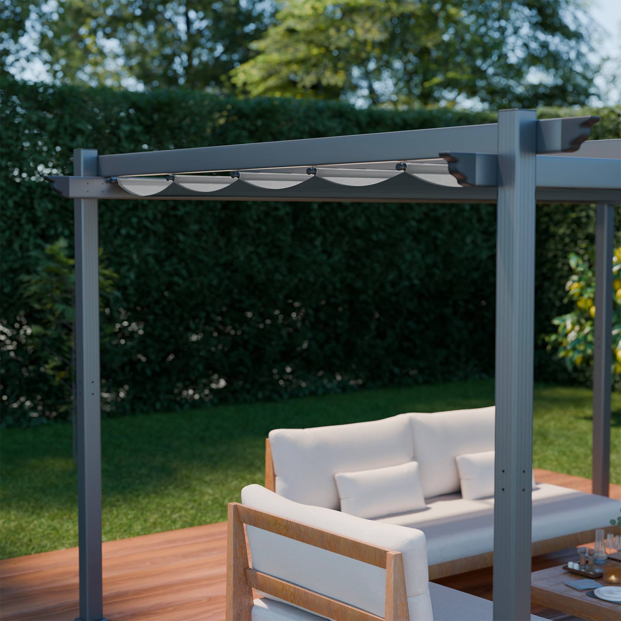 sweeek - Pergola aluminium - Isla 3x4m -  Toile grise - Tonnelle idéale pour votre terrasse. toit rétractable. toile coulissante. structure aluminium | sweeek - Image 3