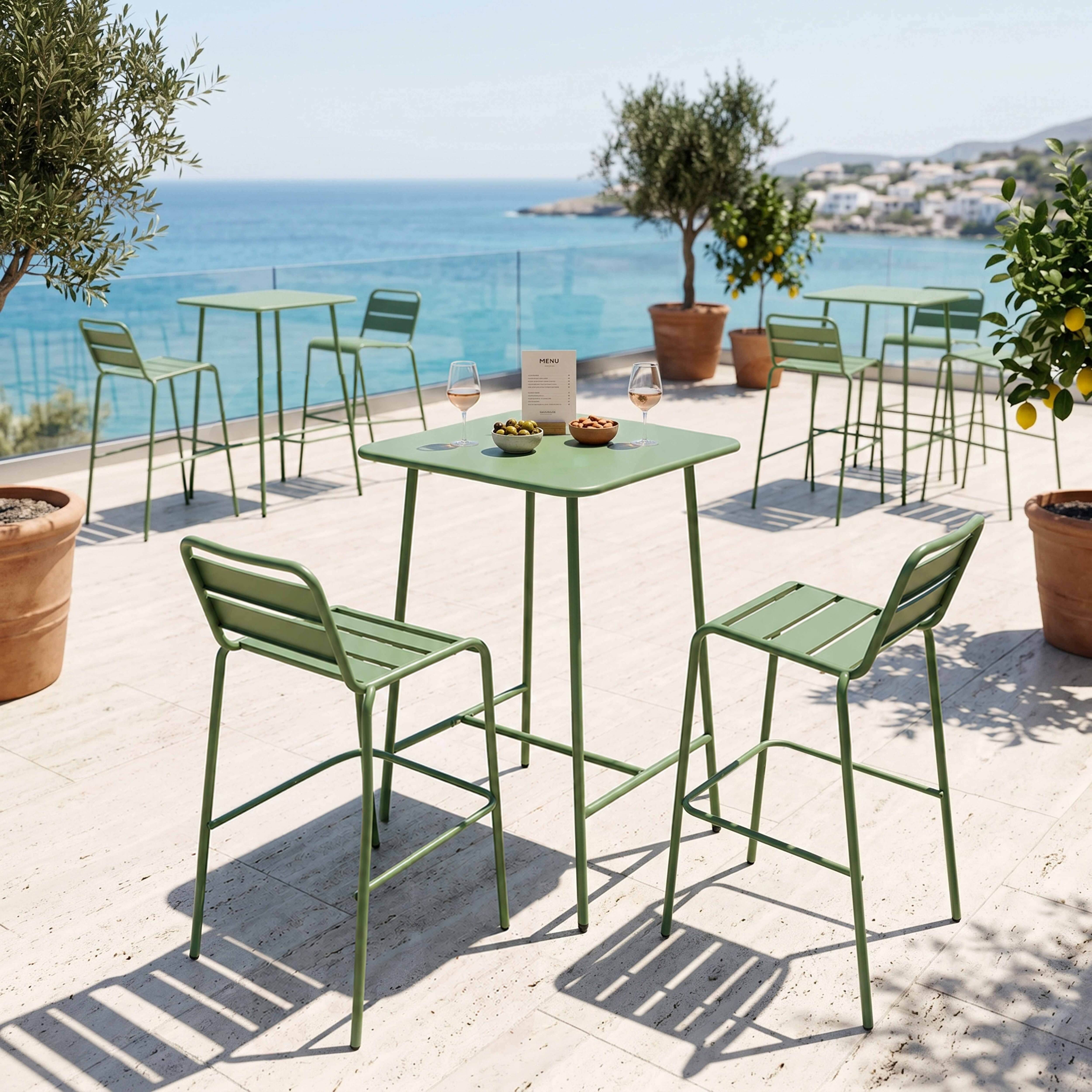 Oviala - Ensemble table de bar et 2 chaises hautes en métal vert cactus Palavas - Oviala - Imagen 4