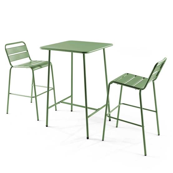 Oviala - Ensemble table de bar et 2 chaises hautes en métal vert cactus Palavas - Oviala - Imagen 1