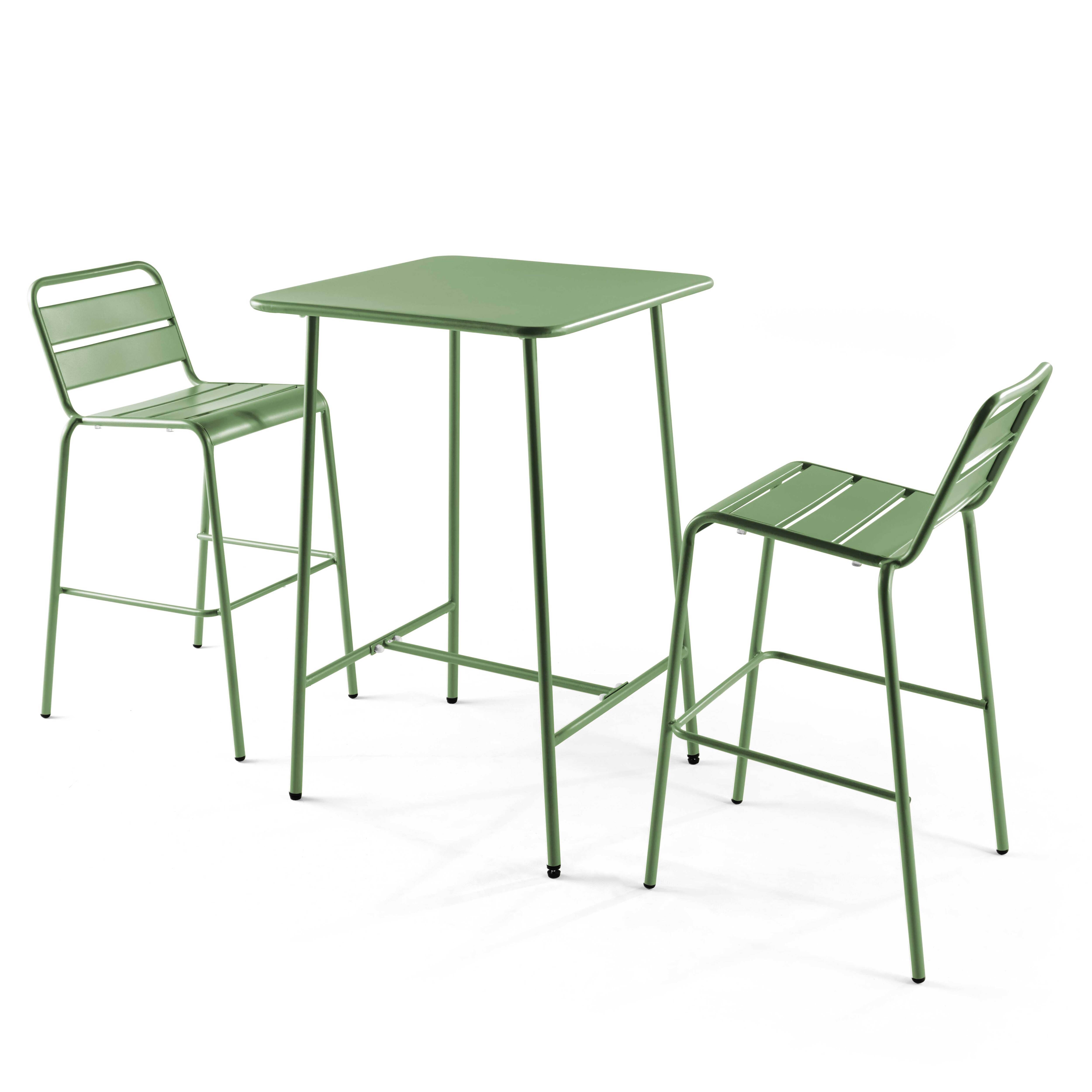Oviala - Ensemble table de bar et 2 chaises hautes en métal vert cactus Palavas - Oviala - Imagen 1