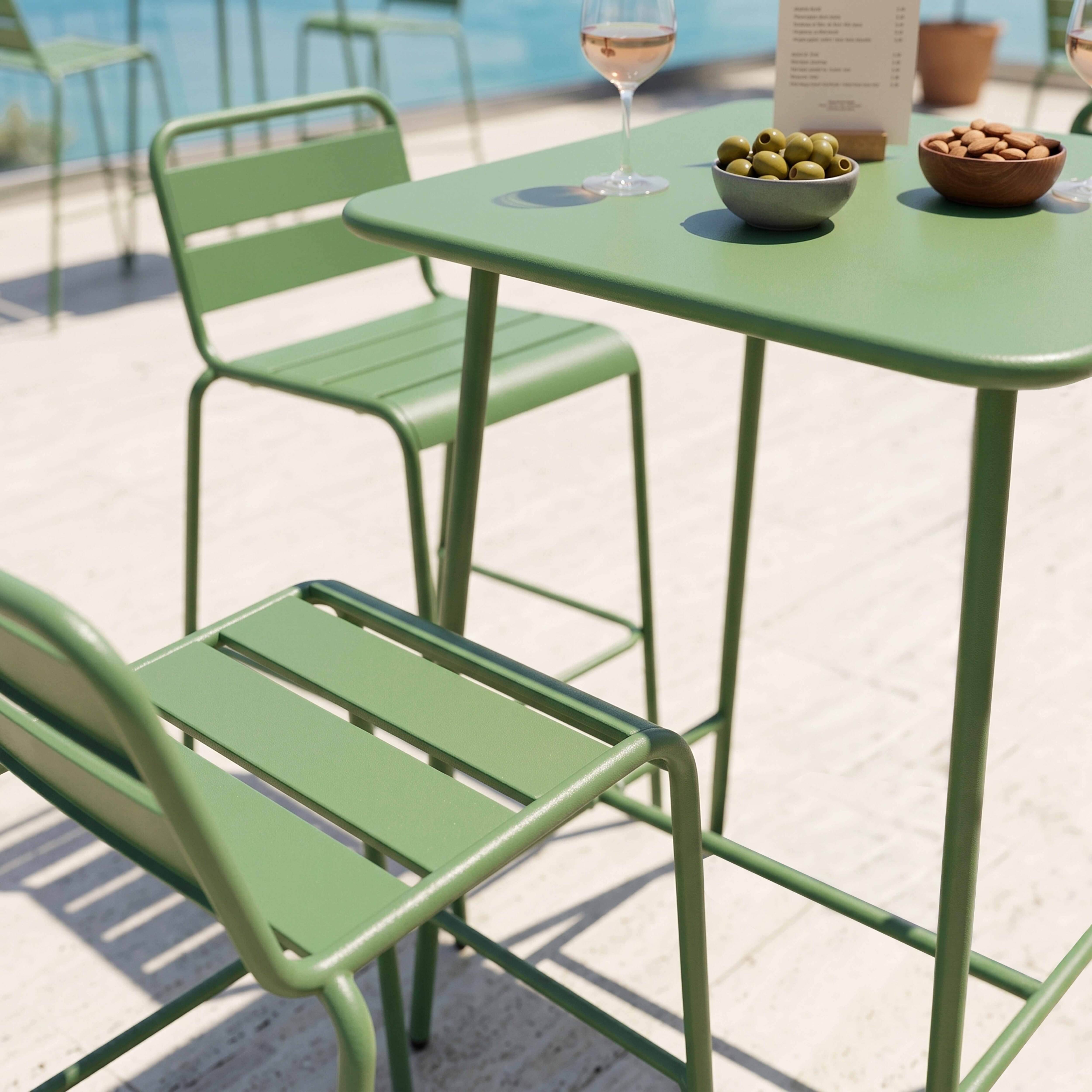 Oviala - Ensemble table de bar et 2 chaises hautes en métal vert cactus Palavas - Oviala - Imagen 5