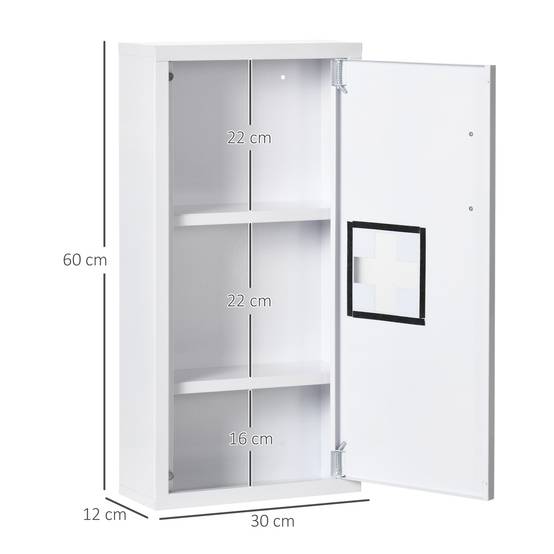 Sans Marque - Armoire pharmacie murale 2 étagères 3 niveaux porte aimantée métal 30x12x60 cm blanc - Image 5