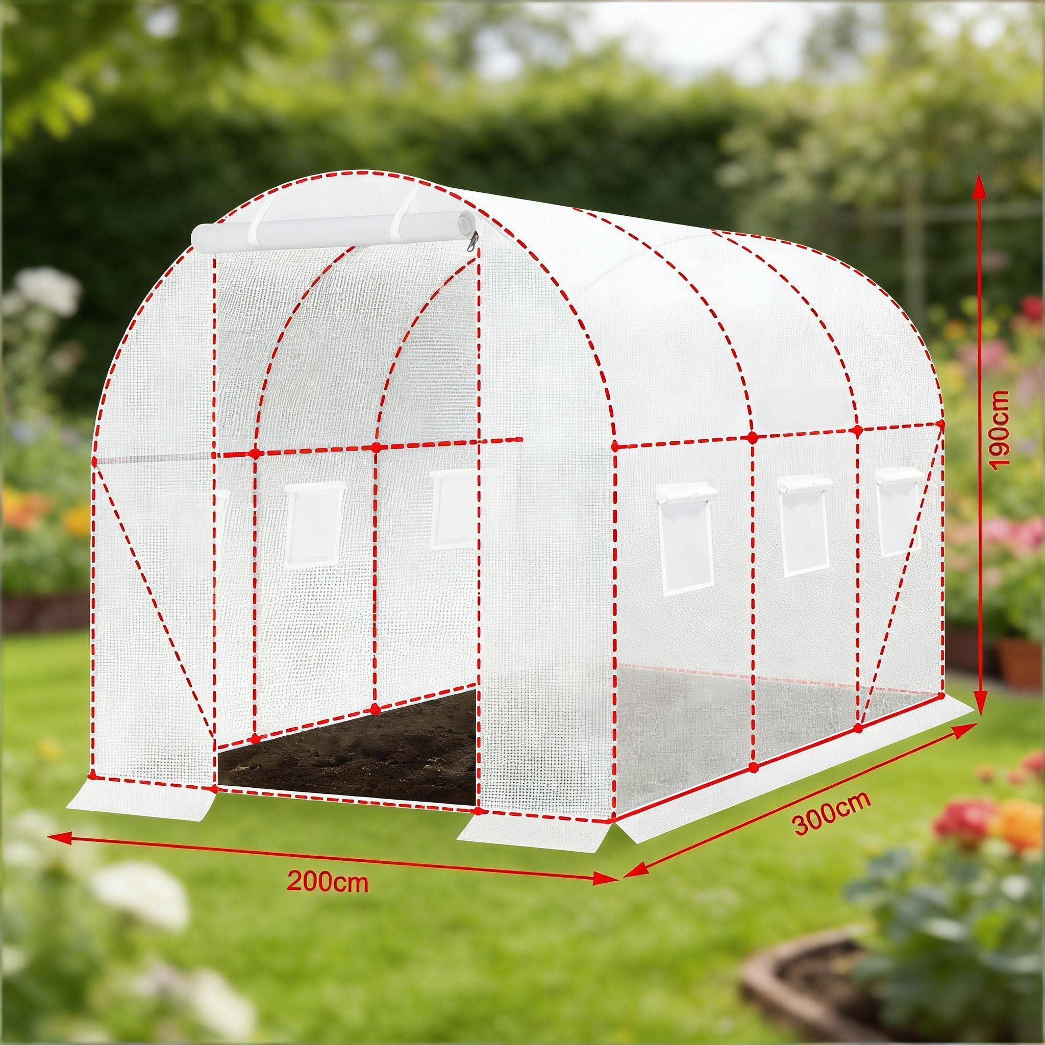 Serre de Jardin Tunnel Acier PE pour Plantes et Tomates Protection Anti-UV 300x200x190cm Blanc - ComfortXL Outdoor Living - Image 5