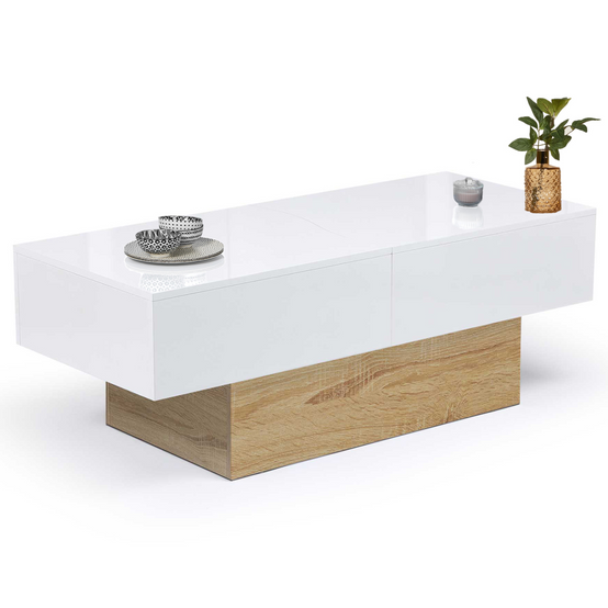 Table basse coulissante rectangulaire MARTA bois imitation hêtre et blanc - Image 4