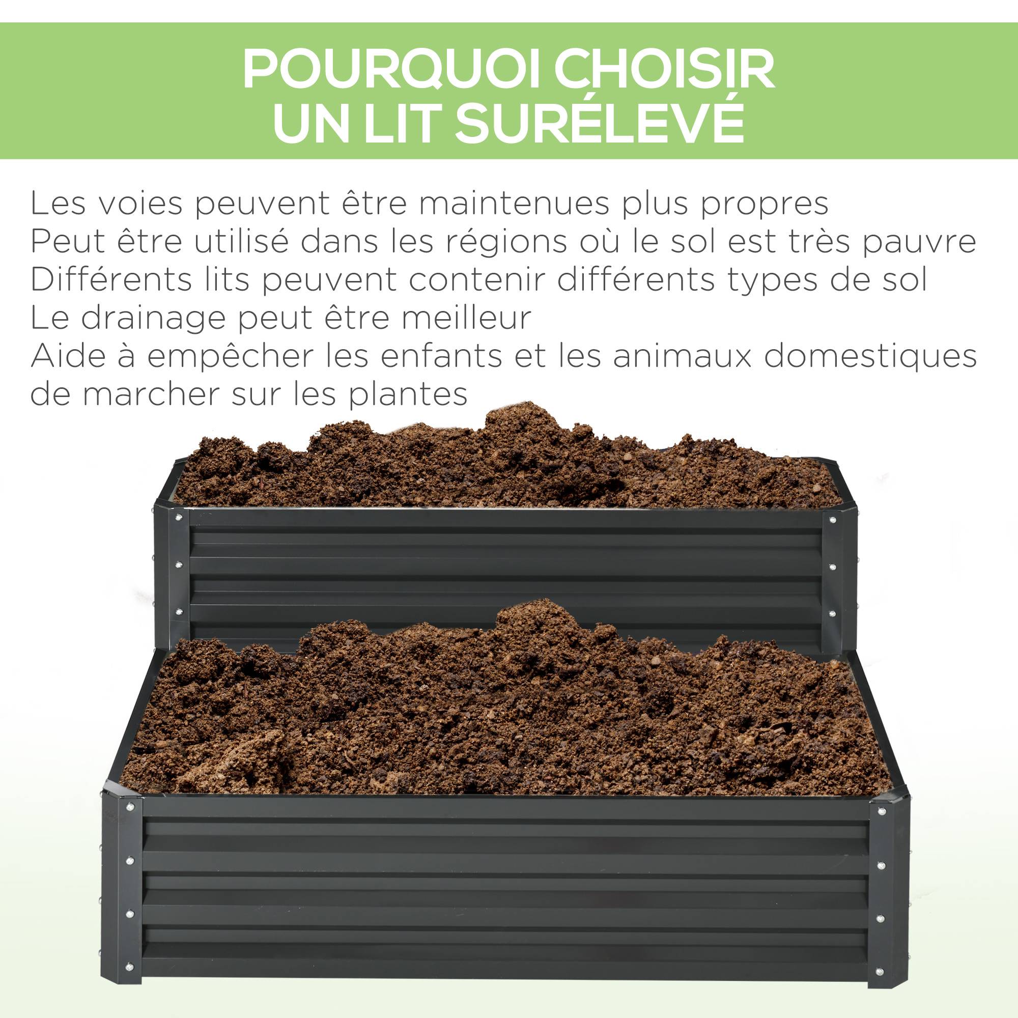 ComfortXL - Carré Potager 2 Étages en Acier Jardin Surélevé pour Légumes et Herbes 120x101x58cm - ComfortXL Outdoor Living - Image 8