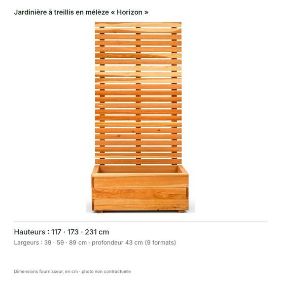 Jardinière brise-vue en mélèze « Horizon » H 173 x L 39 x P 43 cm – bac de plantation et panneau à lames horizontales – kit - Image 3