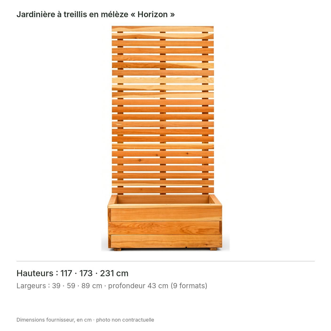 Jardinière brise-vue en mélèze « Horizon » H 173 x L 39 x P 43 cm – bac de plantation et panneau à lames horizontales – kit - Image 3