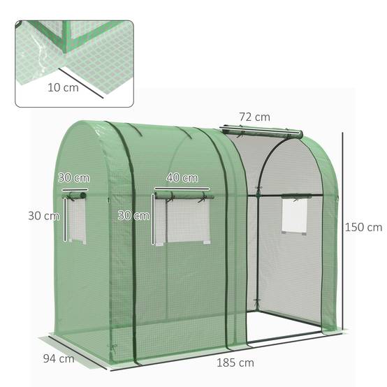 Sans Marque - Serre robuste 4 fenêtres 2 portes zip protection UV plantes 185x94x150 cm verte - Image 5