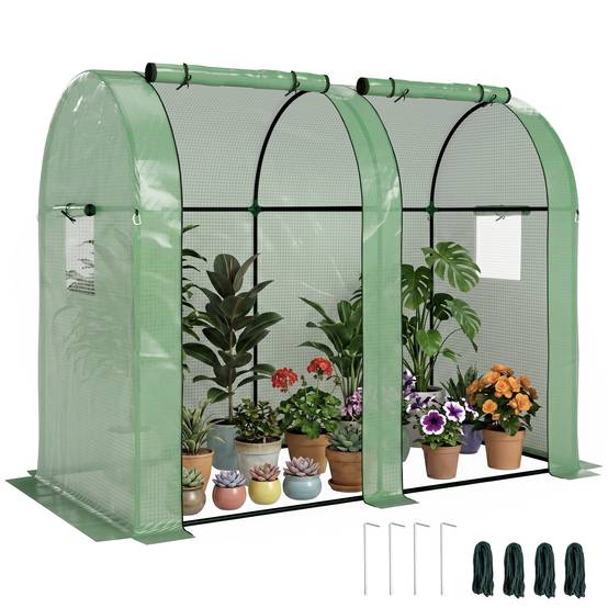 Sans Marque - Serre robuste 4 fenêtres 2 portes zip protection UV plantes 185x94x150 cm verte - Image 1