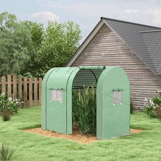Sans Marque - Serre robuste 4 fenêtres 2 portes zip protection UV plantes 185x94x150 cm verte - Image 4