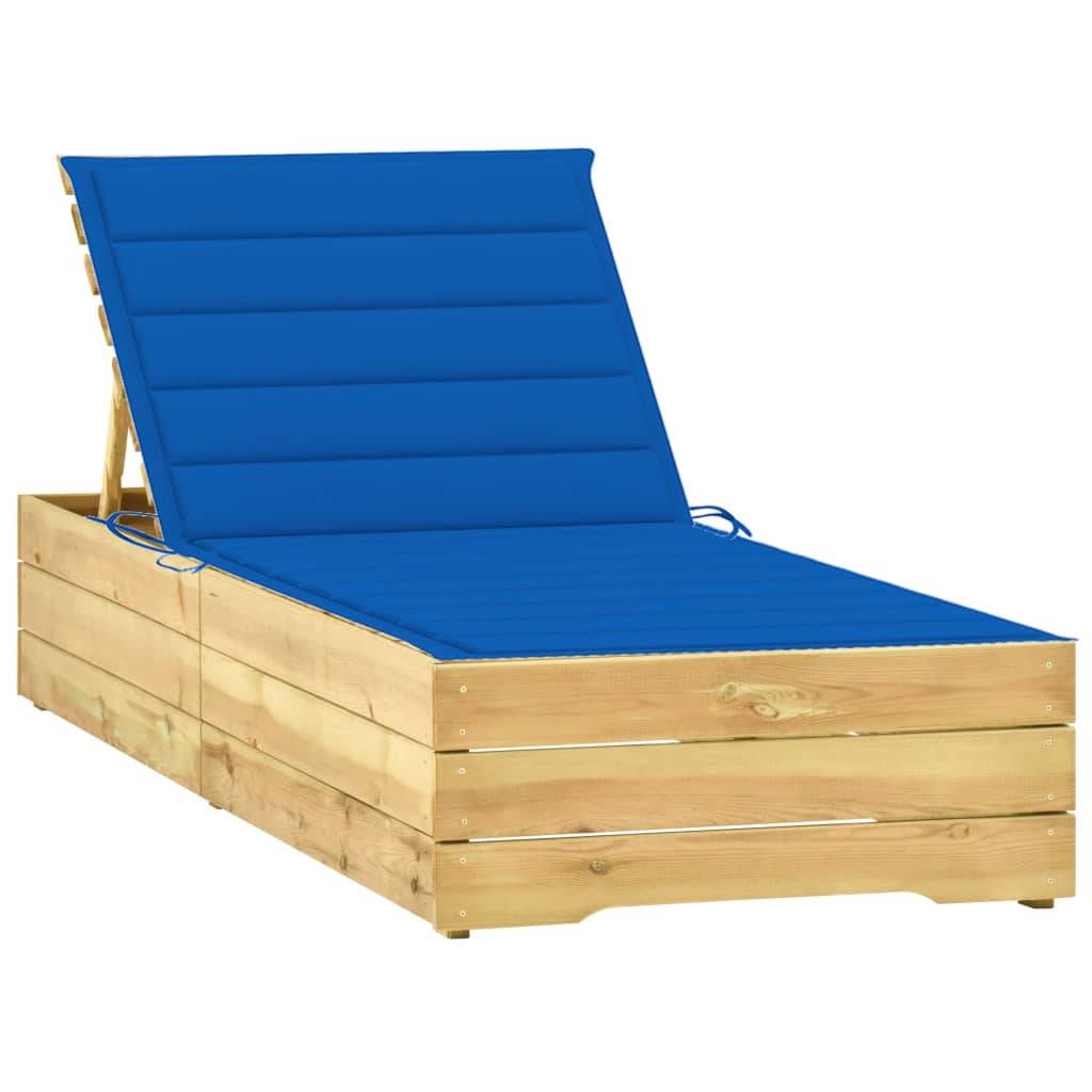 Helloshop26 - Transat chaise longue bain de soleil lit de jardin terrasse meuble d'extérieur avec coussin bleu royal bois de pin imprégné - Imagen 1