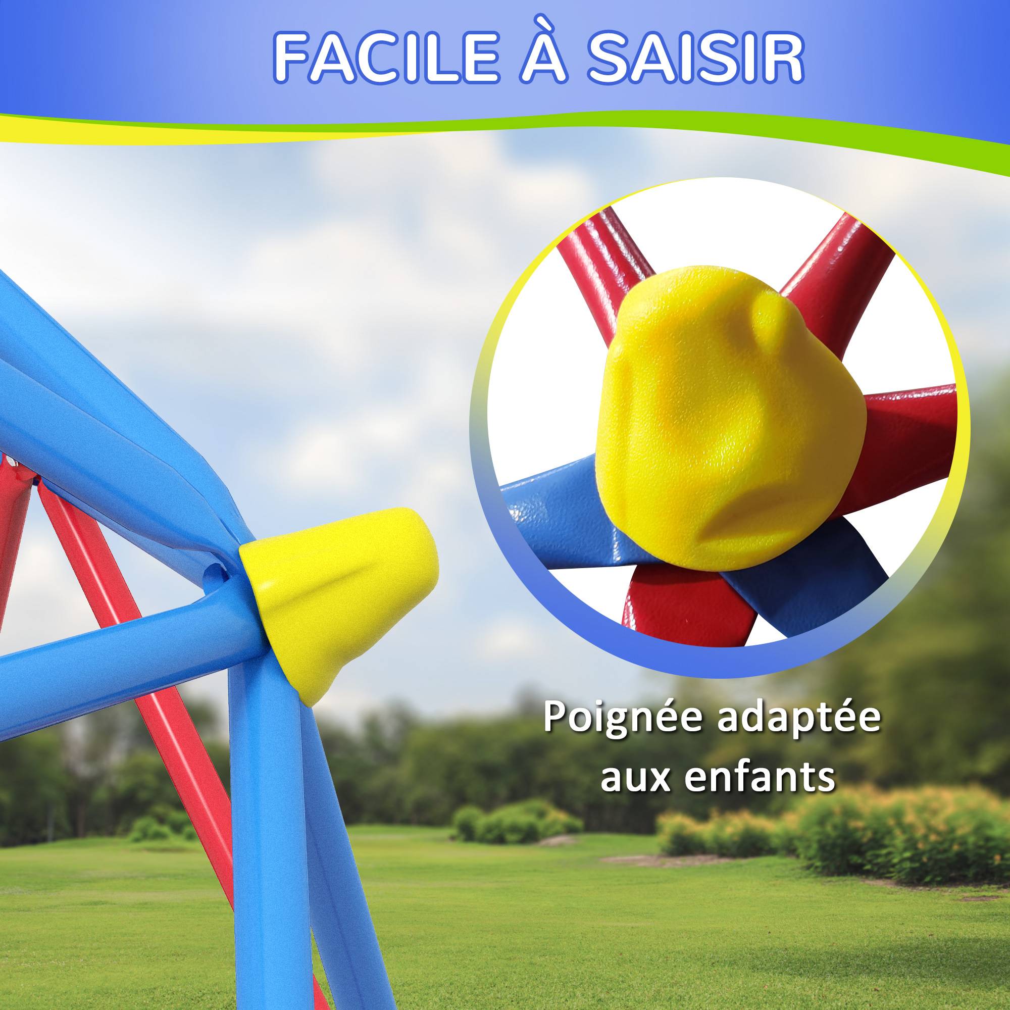 Outsunny - Dôme d'escalade enfant Ø 183 x 90H cm - nombreuses prises - charge max. reco. totale 180 Kg - métal PP multicolore - Outsunny - Imagen 5