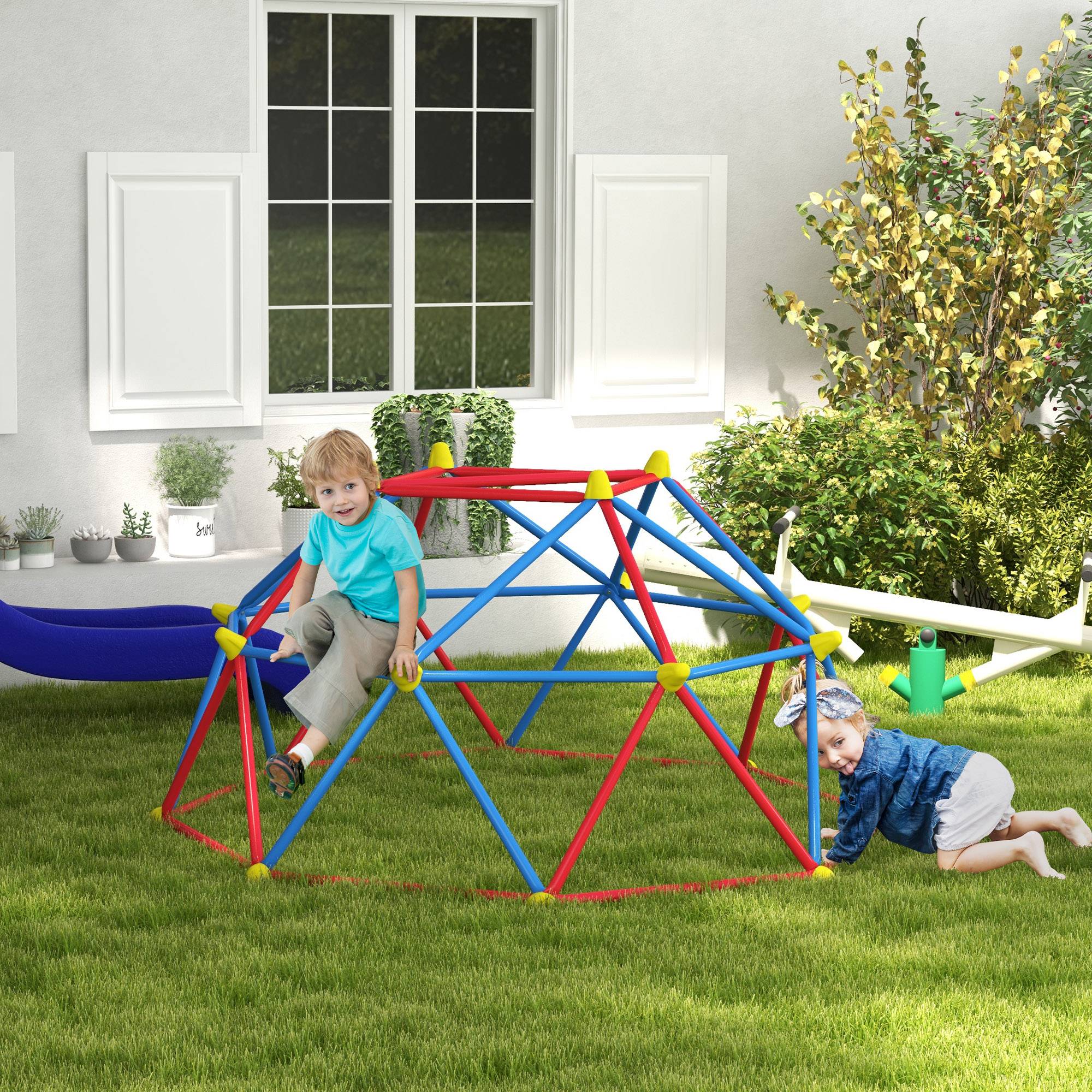 Outsunny - Dôme d'escalade enfant Ø 183 x 90H cm - nombreuses prises - charge max. reco. totale 180 Kg - métal PP multicolore - Outsunny - Imagen 2