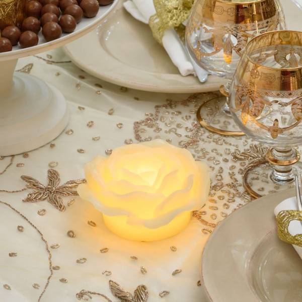 Lotti - Bougie en forme de rose lumineuse cire ivoire à piles LED blanc chaud effet flamme Lotti - Imagen 3