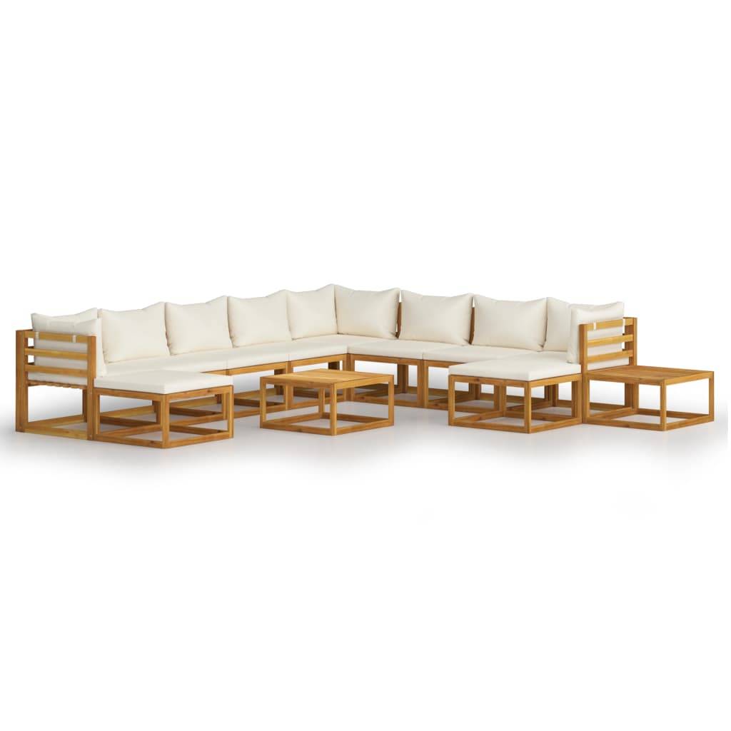 Helloshop26 - Salon de jardin meuble d'extérieur ensemble de mobilier 12 pièces avec coussin crème bois d'acacia solide - Imagen 1