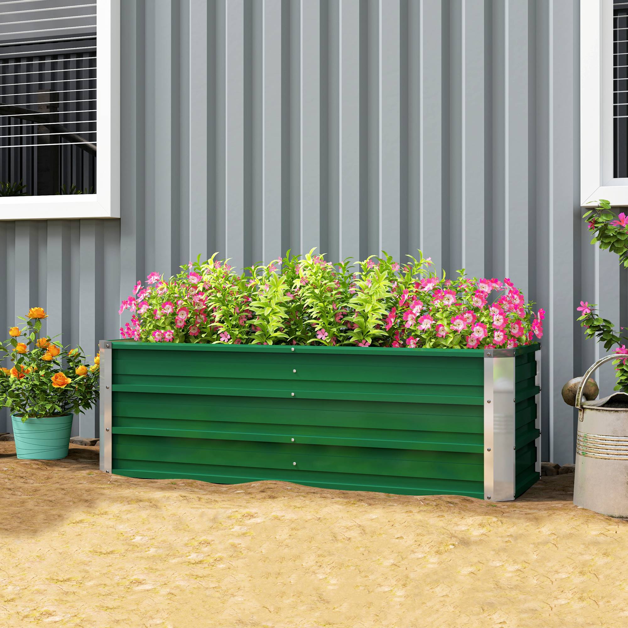 Jardinière de Jardin en Acier 125 x 47 x 40 cm avec Gants, Bac Rectangulaire pour Plantes et Fleurs, Terrasse/Balcon, Vert - Image 4