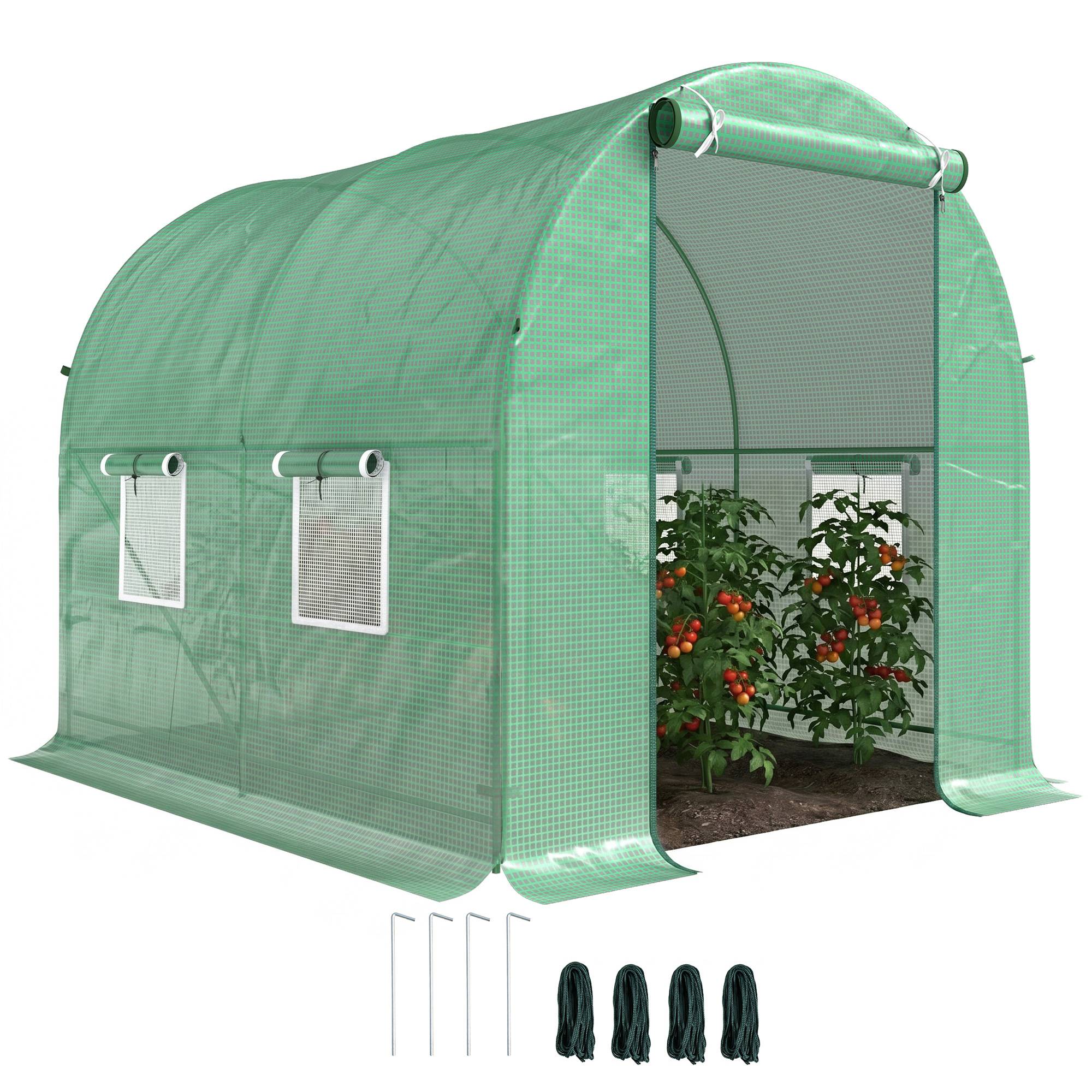 Serre de Jardin Tunnel 5 m² 2,5L x 2l x 2H m Acier renforcé Ø 1,8 cm + PE Haute densité 140 g/m² fenêtres Vert - Image 1