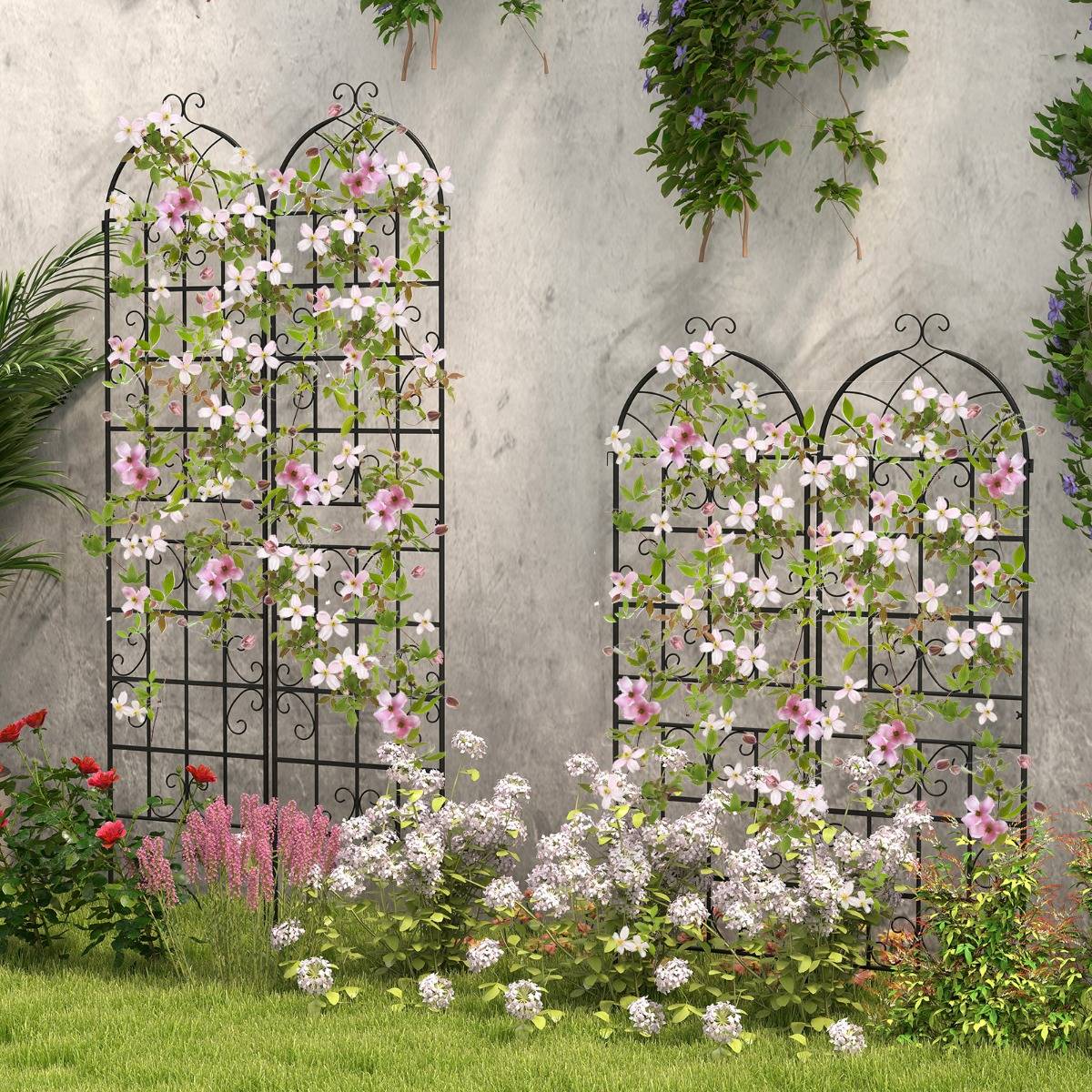 Lot de 2 Treillis de Jardin en Métal 180x50cm Treillis Décoratif Extérieur pour Plantes Grimpantes - Image 3