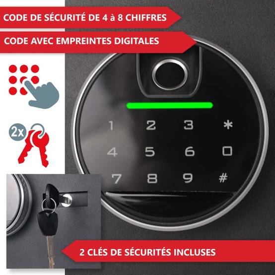 Coffre-Fort Biométrique ARREGUI Avec Empreinte Digitale Et Code - Acier 27x38.5x30 Cm
