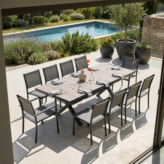 Oviala - Table extensible aluminium et céramique avec 10 chaises Tivoli - Oviala - Image 2