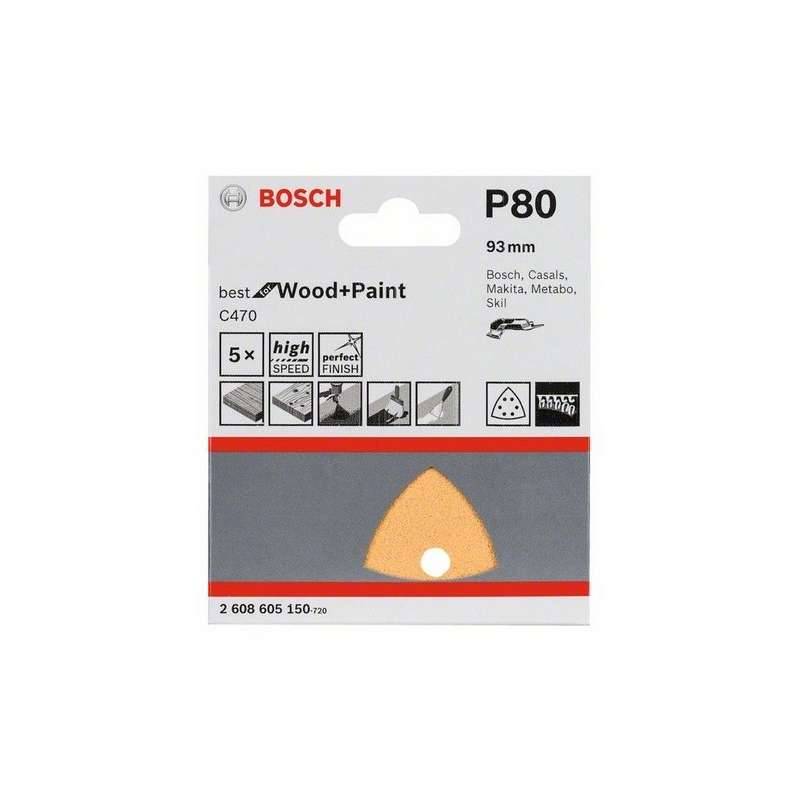Bosch - 5 Feuilles abrasives C470 BOSCH pour ponceuses Delta 93 mm Best for Wood and Paint 6 trous - taille  - BOSCH ACCESSOIRES - Imagen 2