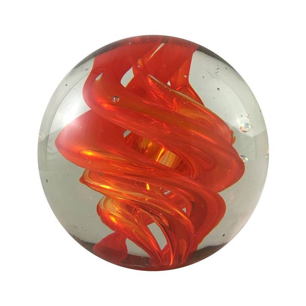 Presse papier sulfure "Tourbillons" en verre rouge Ø.10 cm Chemin de campagne - Imagen 1