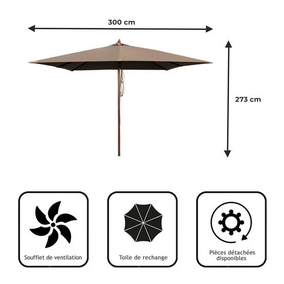 Parasol droit taupe 3x3 m Pegasia - Gecko Jardin - Imagen 8