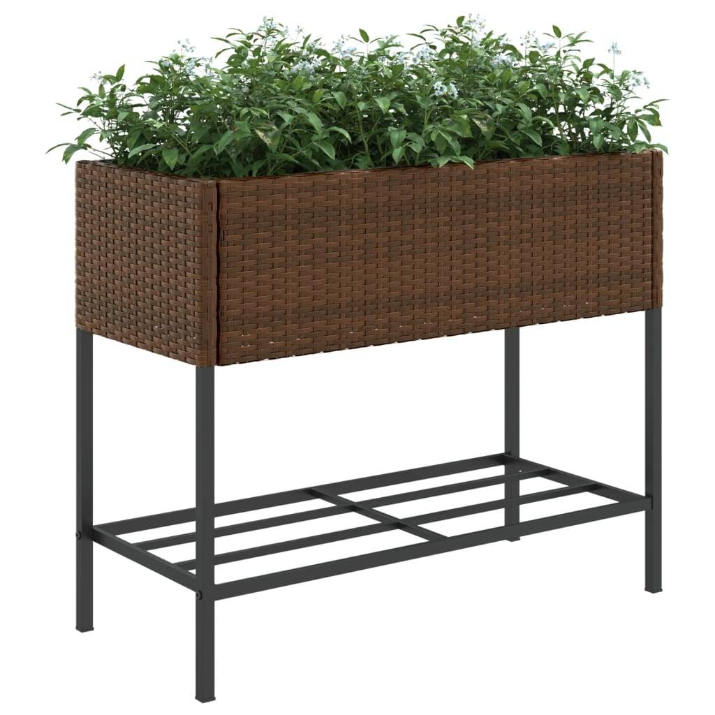 2 pcs Jardinières avec étagère, Bac à fleurs, Pot de fleurs brun 90x40x75 cm résine tressée - Image 4
