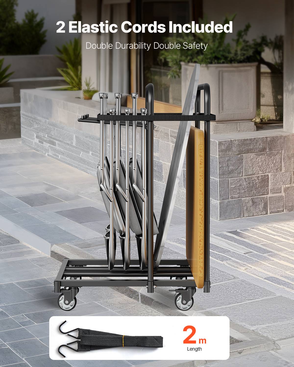 VEVOR Chariot de rangement pour 14 chaises, charge 181 kg, roues 360掳, noir mat. - Image 6