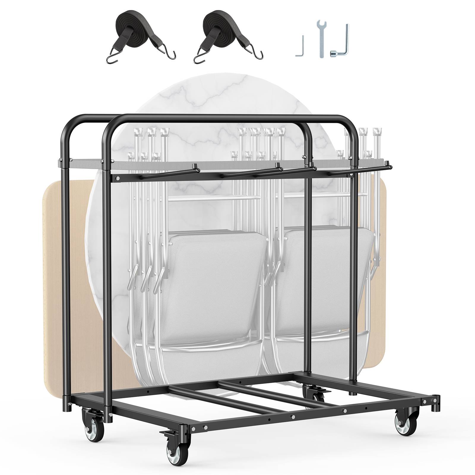VEVOR Chariot de rangement pour 14 chaises, charge 181 kg, roues 360掳, noir mat. - Image 1